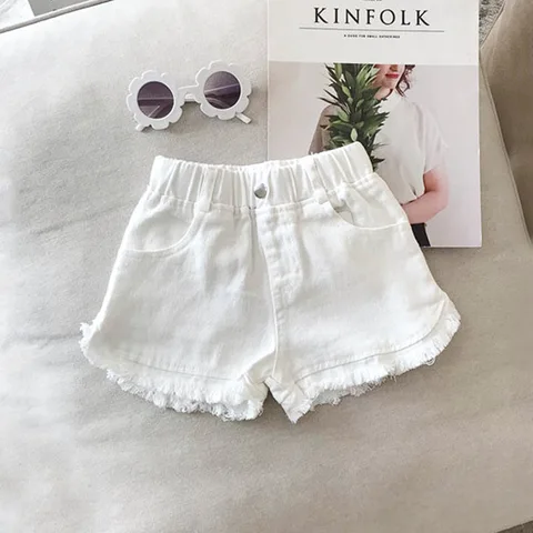 2023 Summer Kids Shorts Above Knee Length Elastic Waist Loose Straight Cotton Solid Soft Simple Korean Sweet Fashion Girls