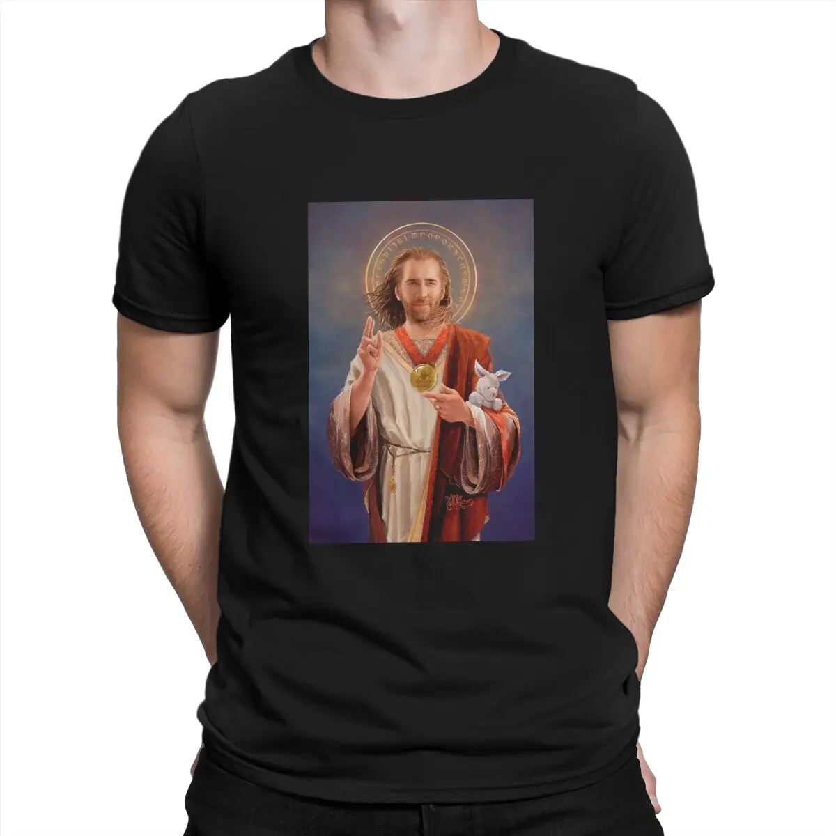 

Nicolas Cage Original Religious Painting T Shirt Harajuku Grunge Men's Tshirt O-Neck