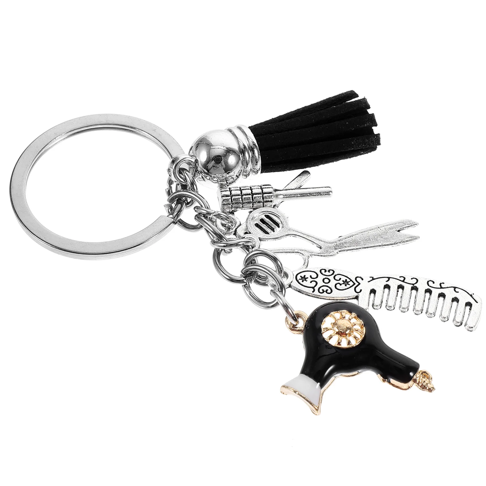 

Barber Keychain Comb Scissors Hair Dryer Hair Curler Charms Tassel Key Ring Hairdressing Key Holder Bag Backpack