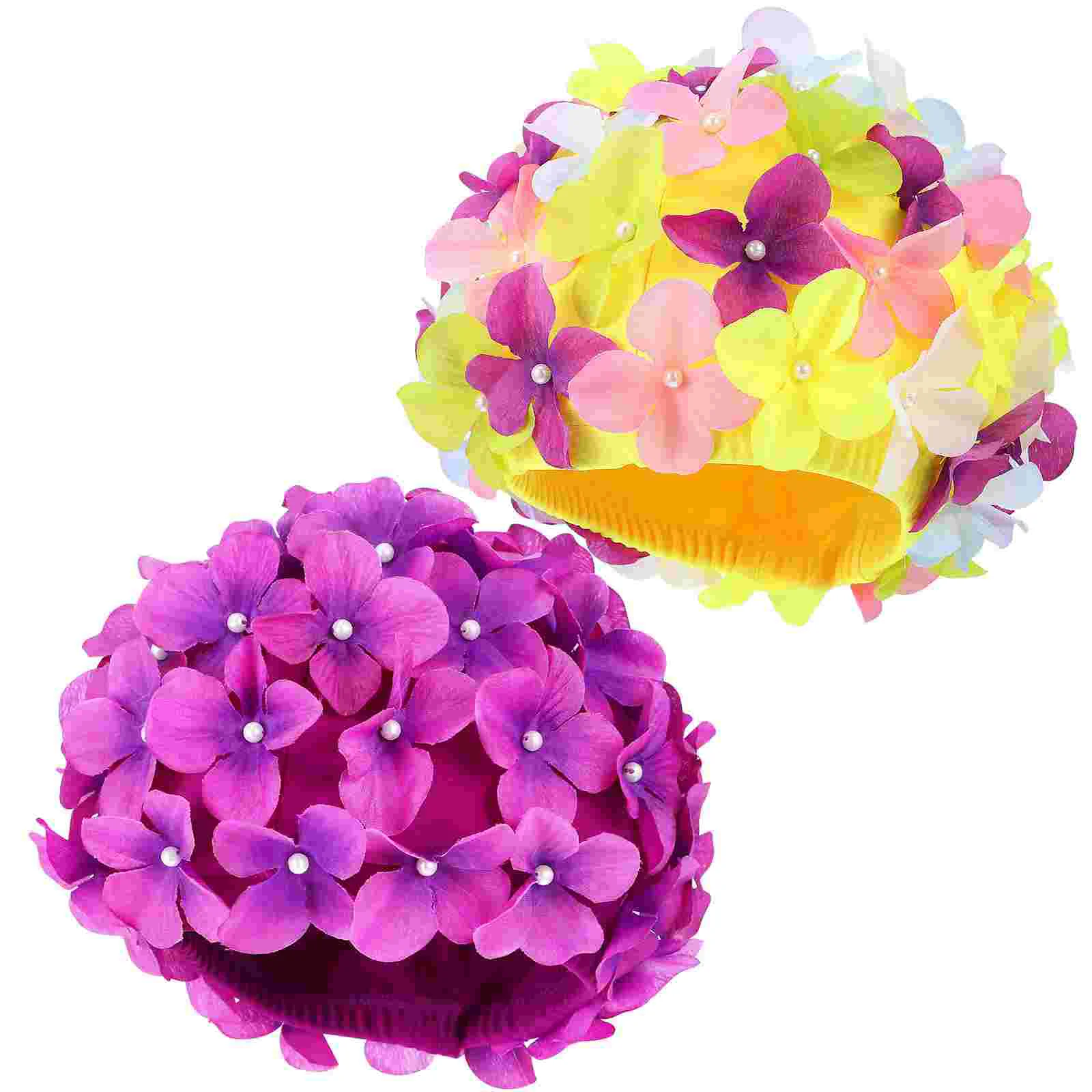 

2 Pcs Flower Swimming Cap Wear-resistant Hats Long Hair Waterproof Shower Vintage Accessories Emulsion