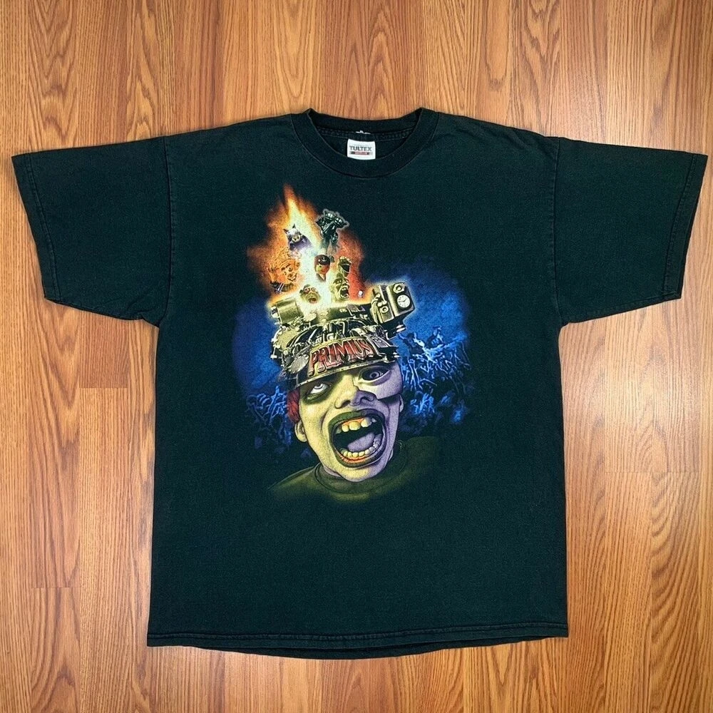 Мужская Винтажная Футболка Primus 1999 с антипоп-группой черная выцветающая рубашка