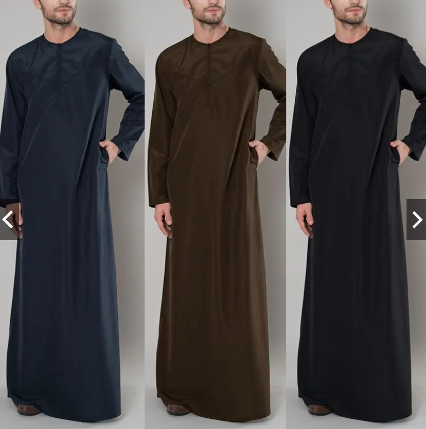 2023 New Muslim Middle East Arab Dubai Malaysia Men's Loose Robe Zipper Shirt Jubba Thobe Fashion Men's Clothing