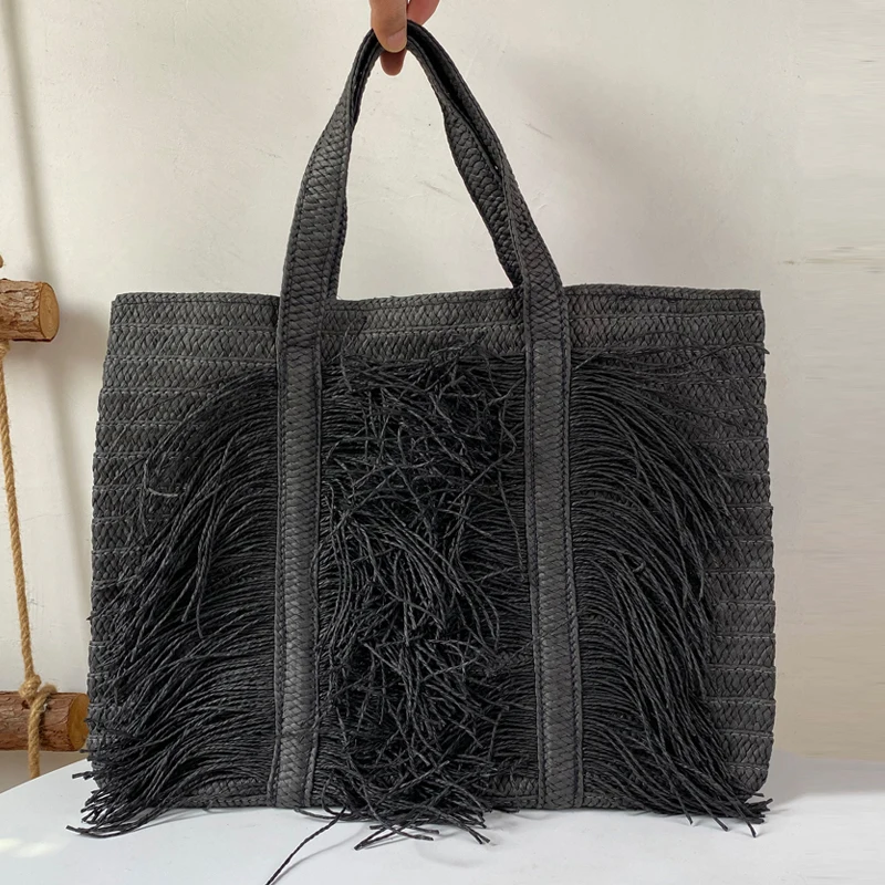 

Сумка-тоут женская плетеная, соломенный саквояж на плечо с бахромой, Роскошный дизайнерский мешок, Пляжная Сумочка, 2023
