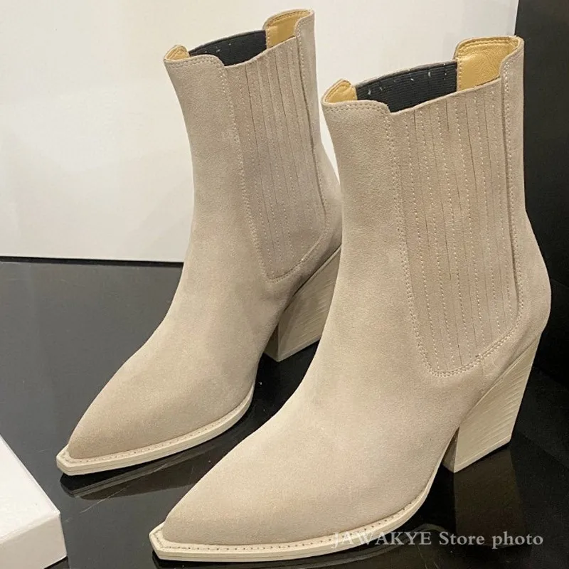 

2022 New Women Slope Heel Cheshire Boots Spring Autumn Popular Simple Solid Color Fashion Pointy Toe Ankle Boots botas mujer