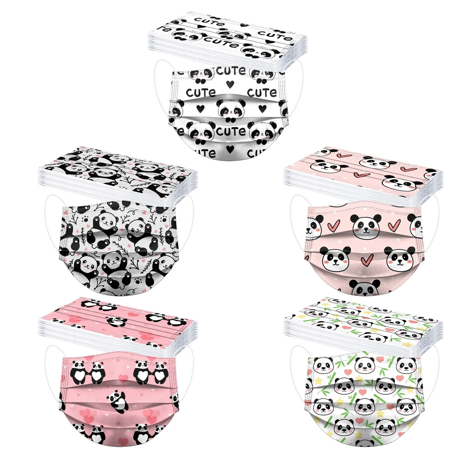 

50pcs Kawaii Panda Fashion Sports Children's Mask Print Disposable Face Mask Industrial 3ply Ear Loop Cosplay Mouth-muffle 2022