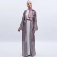 dubai turkish flare sleeve abaya dress kaftan islamic long sleeve open kimono with belt muslim fashion modest outfit thobe