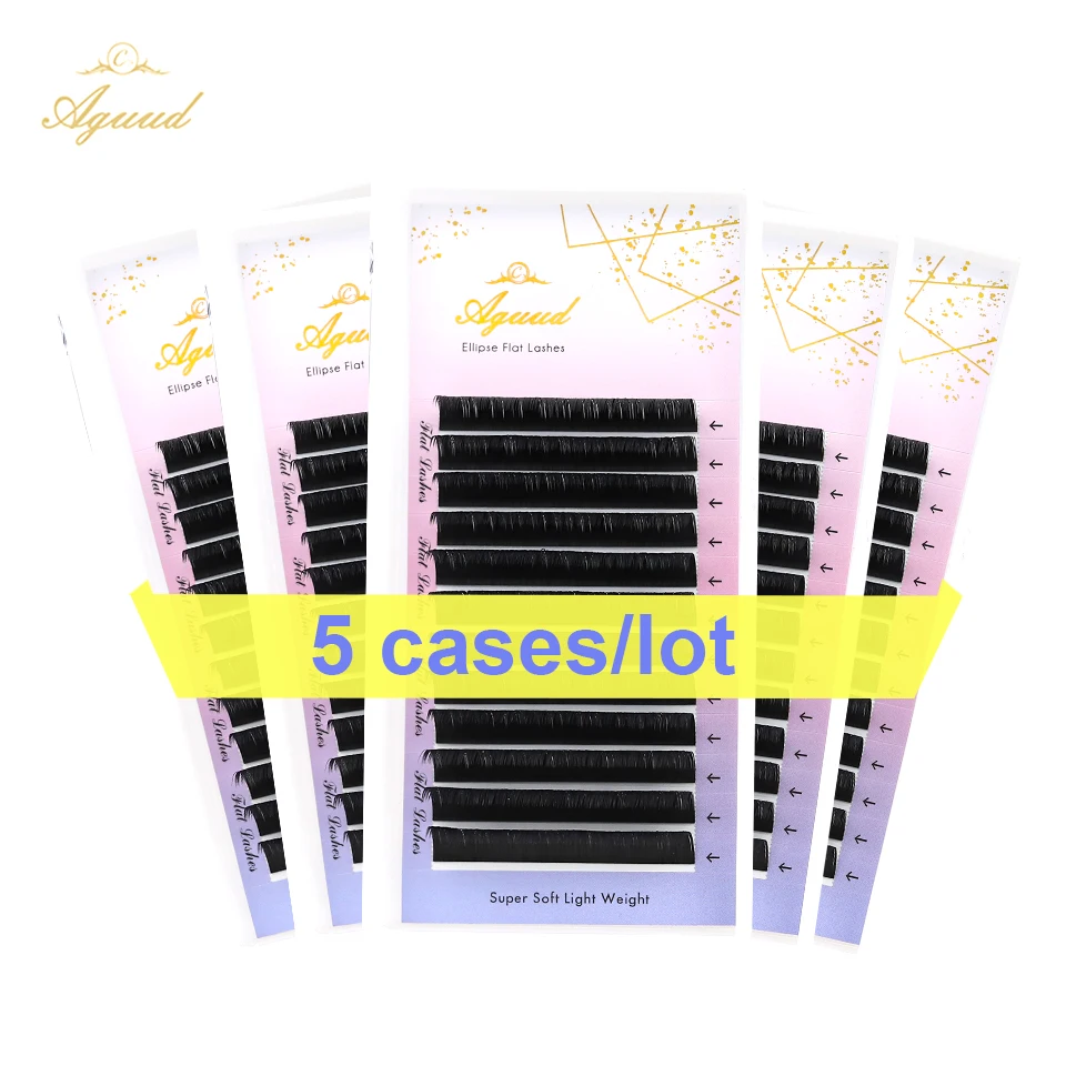

AGUUD 5 Trays/lot Ellipse Flat False Eyelash Extension Mink Matte Black Individual Flat Eyelash Soft Split-tips Cashmere Lashes