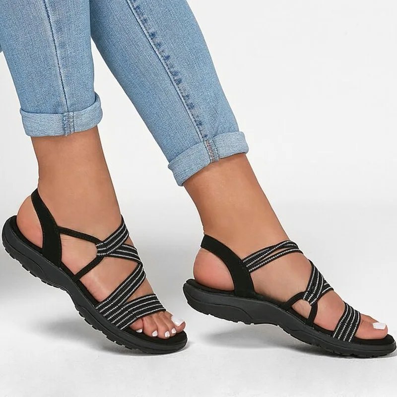 

Sandals Women 2022 Summer Comfort Soft Sole Flat Beach Shoes elastic fabric Casual Wedges Sandals Womens Closed Toe Sandal
