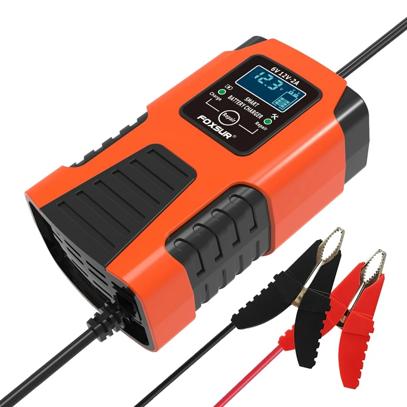 

FOXSUR Car Battery Charger 6V 12V 2A 3-Stage Automatic Pulse Battery Charger & Maintainer For Car Motorcycle