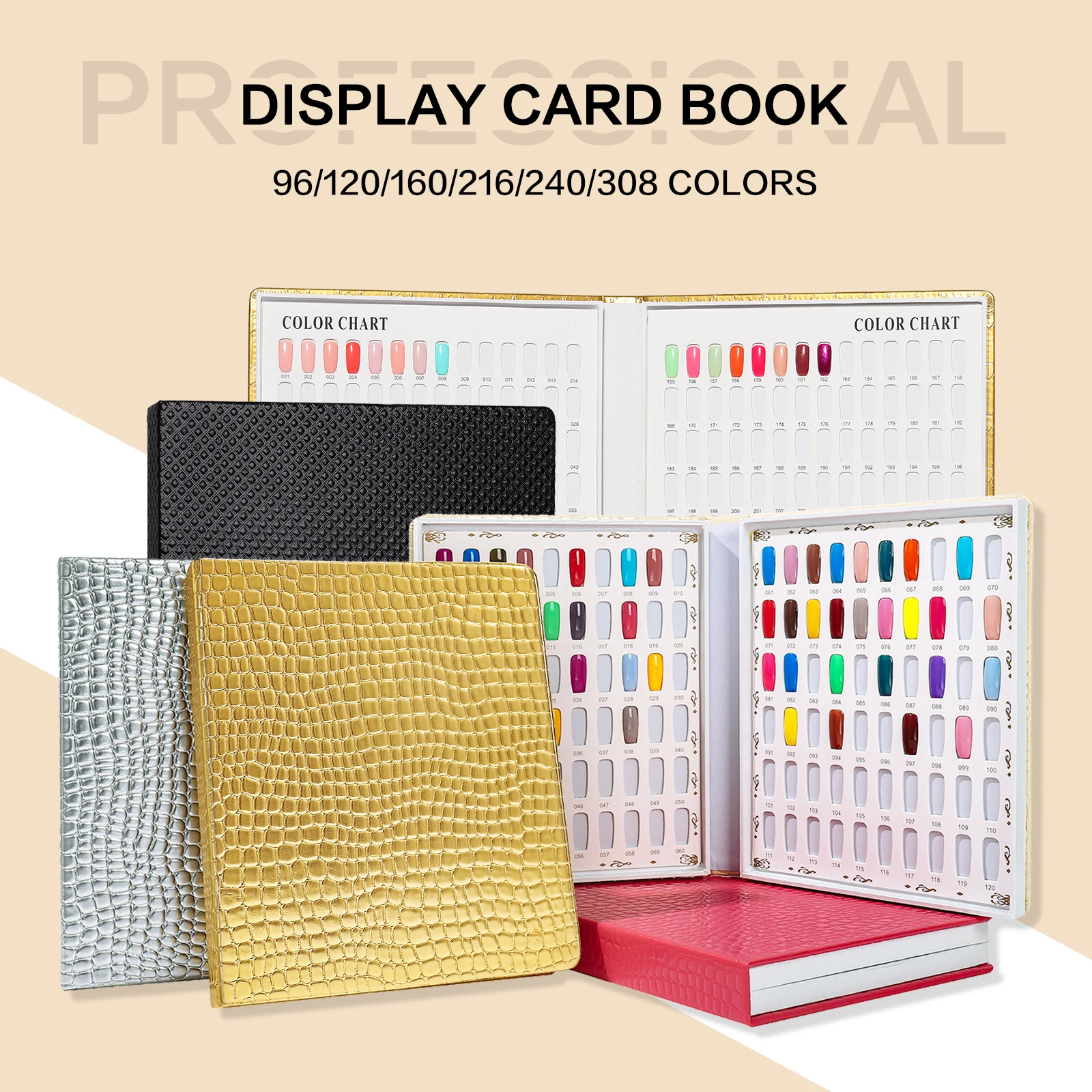 120/160/216/240/308 Nail Display Book Tips Leather Cover Gel Polish Display Chart Salon Tools With False Tips Showing Shelf