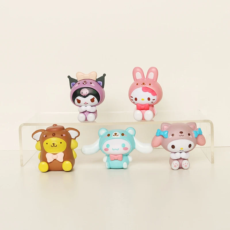 

5 шт./компл. Милая мультяшная фигурка собаки Cinnamoroll Мелоди понравико, помпон пурин куроми, экшн-фигурка, куклы, игрушки, украшение для стола, м...