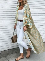 zanzea bohemian women summer cardigan fashion vintage long sleeve blouse beach holiday shirt long tops floral print kimono 2022