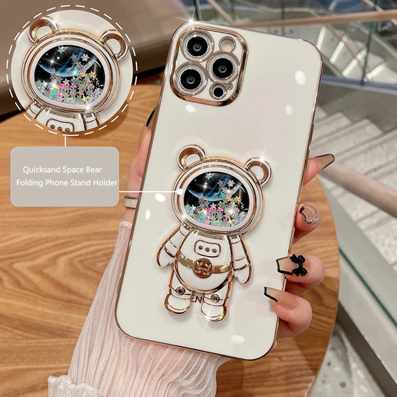 

Quicksand Astronaut Phone Case For Xiaomi Redmi Note 12 11 10 9 8 7 Pro Max Plus 11s 10s 9s Stand Luxury Plating Cover