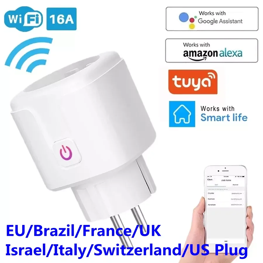 

2023New WiFi Smart Plug 16A EU Brazil Socket Wireless Remote Voice Control Power Energy Monitor Outlet Timer Works for Alexa Goo