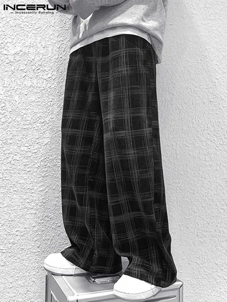 

Men Casual Pants Plaid Elastic Waist Joggers Loose Trousers Elastic Waist Streetwear 2022 Vintage Pantalones Hombre 5XL INCERUN