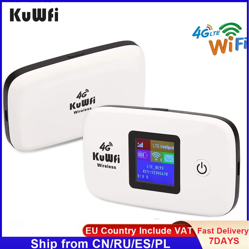 KuWFi 4G Hotspot Wifi Router Mobile150Mbps 4G LTE Router Pocket Mobile Hotspot For Travel 2400mAh Battery High Speed Internet