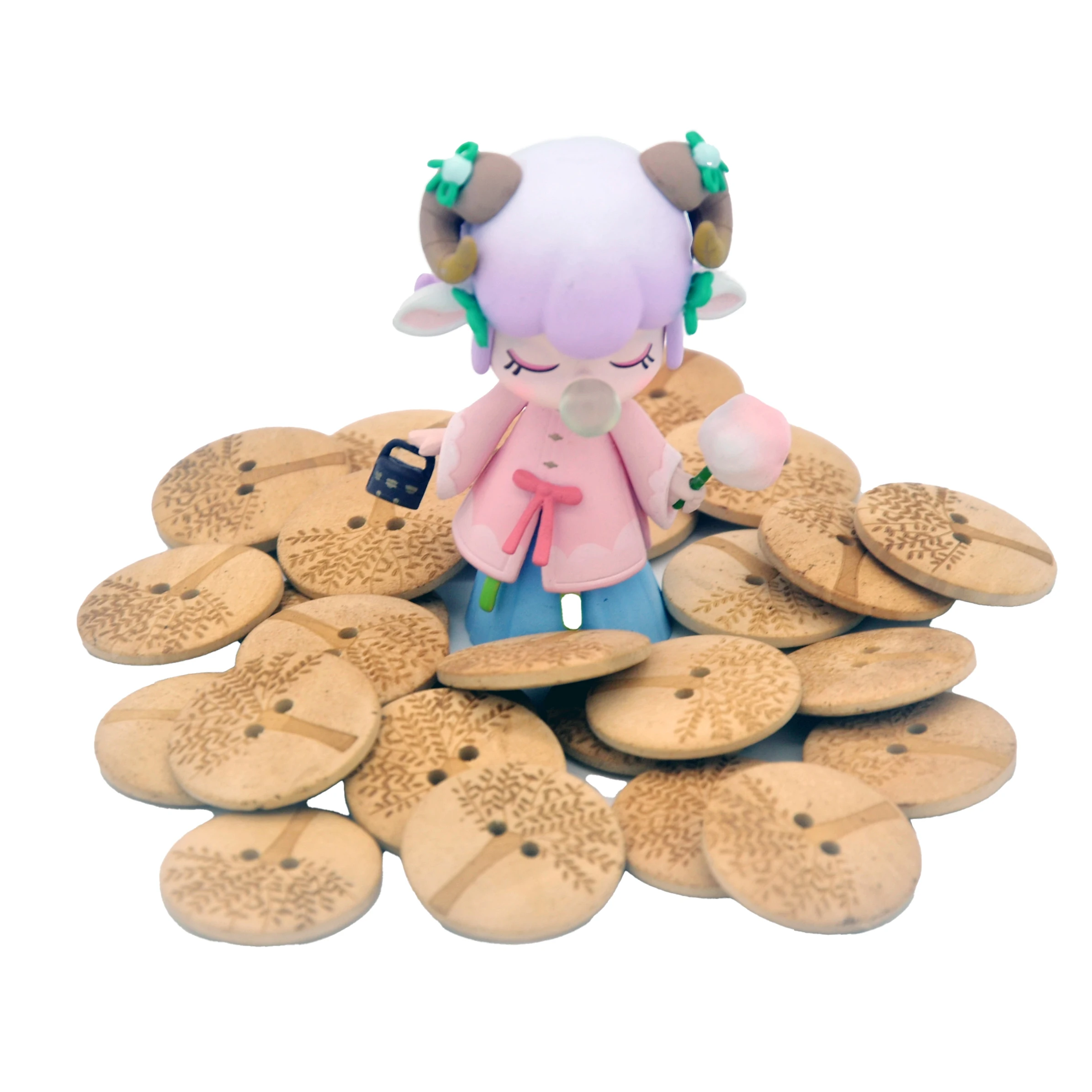 

30 шт., круглые деревянные заклепки с двумя отверстиями, 3 см