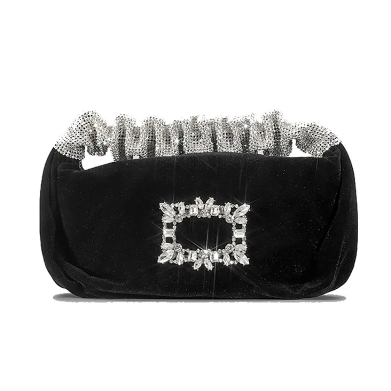 

Luxury Brand Women's Bag 2023 New Velvet Square Button Water Diamond purses Pleated Bags Small Crowd Design Dinner Handbag Sac