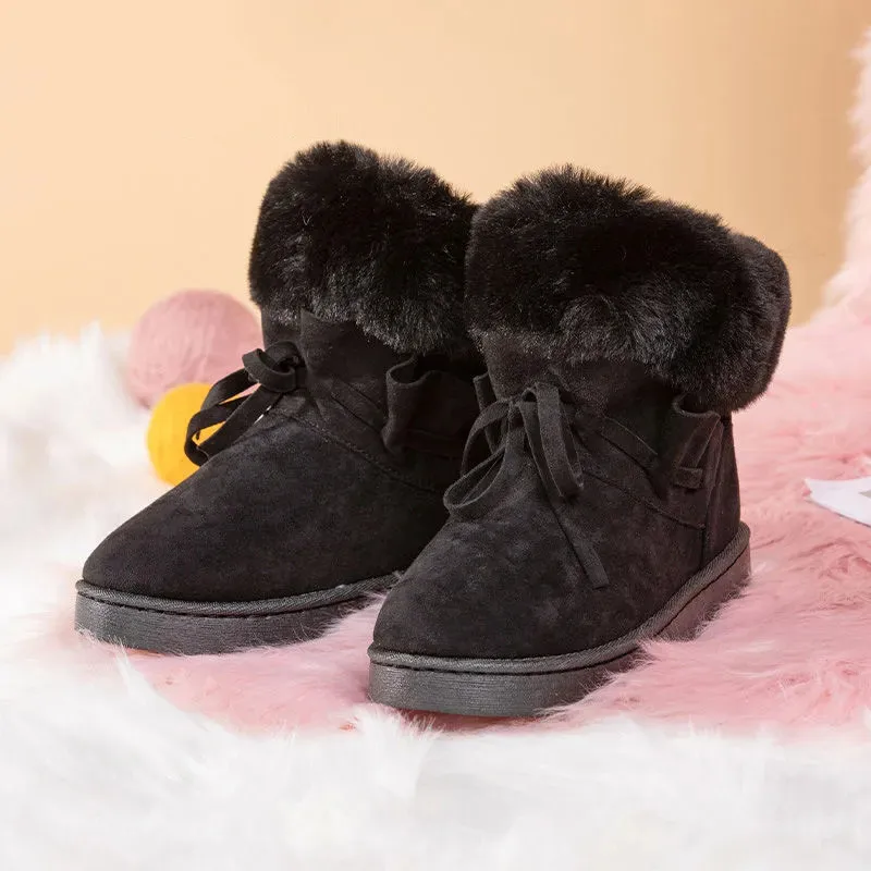 Sweet Non-Slip Women Thicken Velvet Cotton Boots Winter Warm Snow Boots 2022 Fashion Fur Slip-On Comfortable Platform Work Shoes