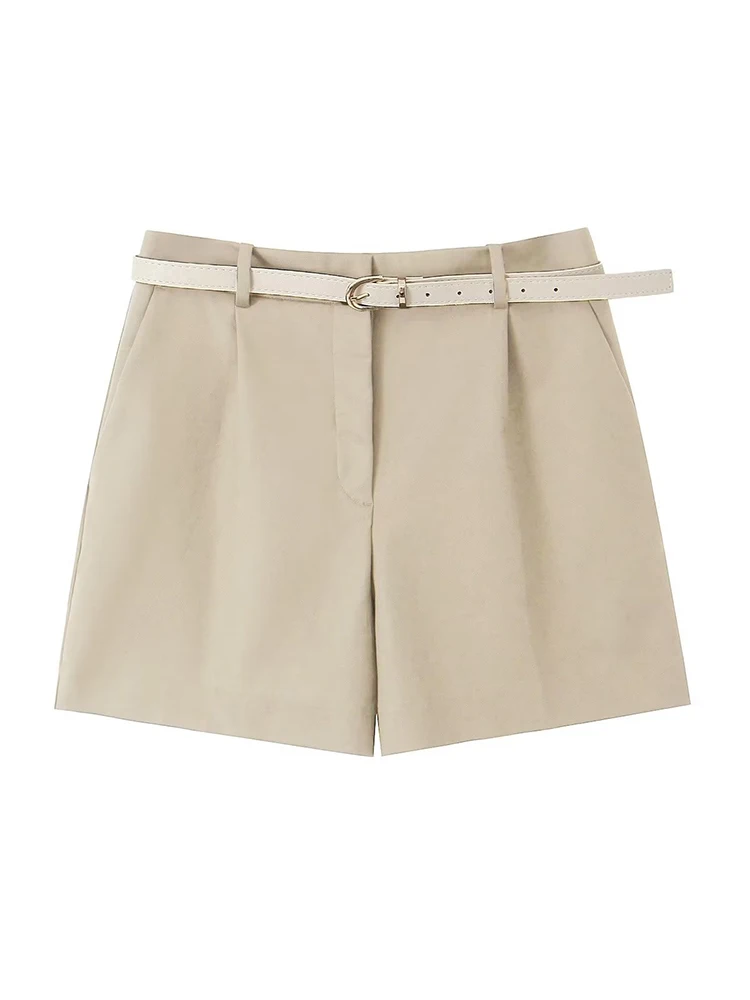 GJXSDNX Shorts All-match 5 Solid Color Sashes Casual Shorts Women A-line High Waist Slim Short Femme Chic XS-L Ladies Bottom