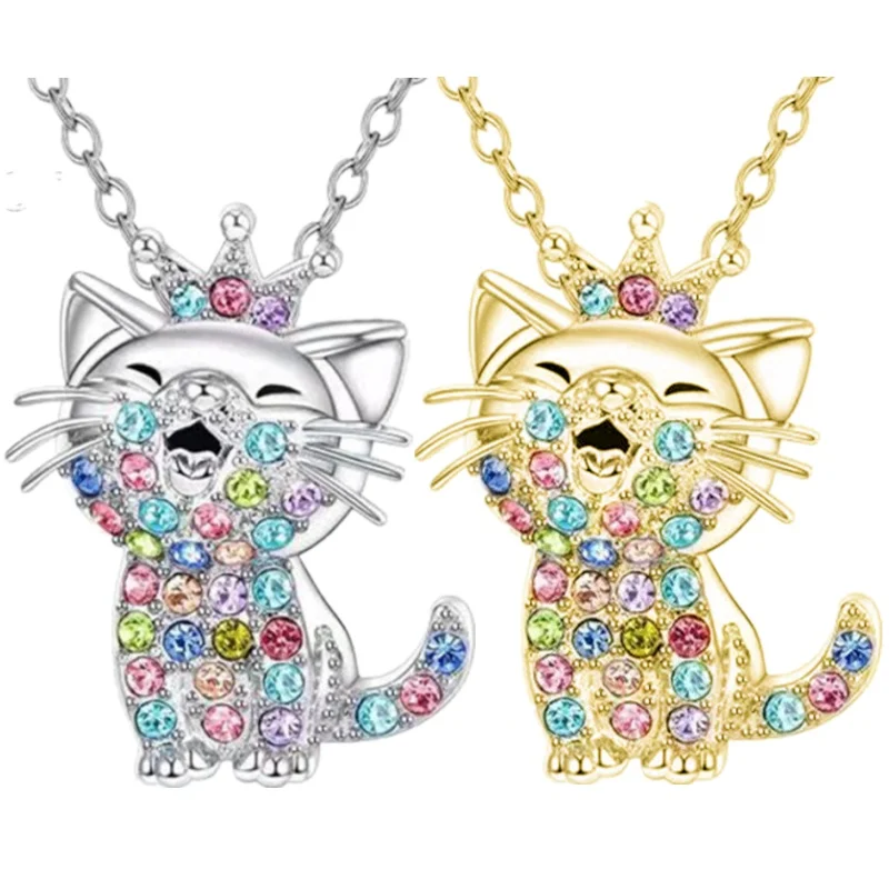 Изысканное модное колье с котом Красочная животная подвеска для женщин Свадебные украшения Подарок на день рождения и годовщину.