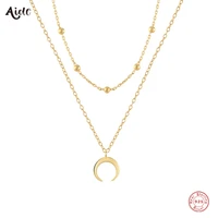 aide 925 sterling silver bohemian double layer crescent moon pendant necklace for women link chain choker collar jewelry gift