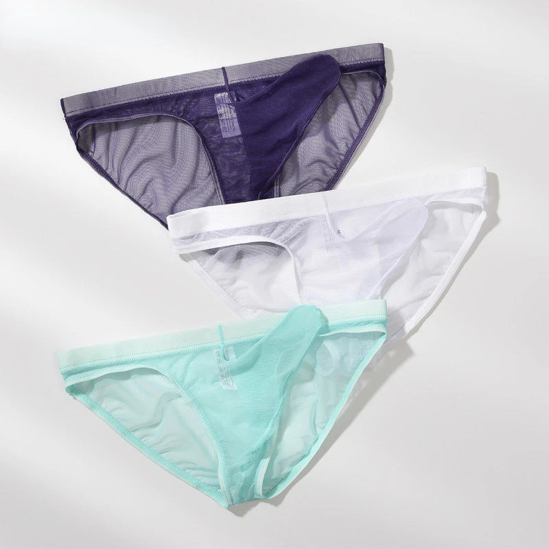 3Pcs Solid Mesh Men's Panties Soft Separate Scrotum Pouch Underpants Man Plus Size Boxers Soft Briefs Mens Sexy Underwear Shorts