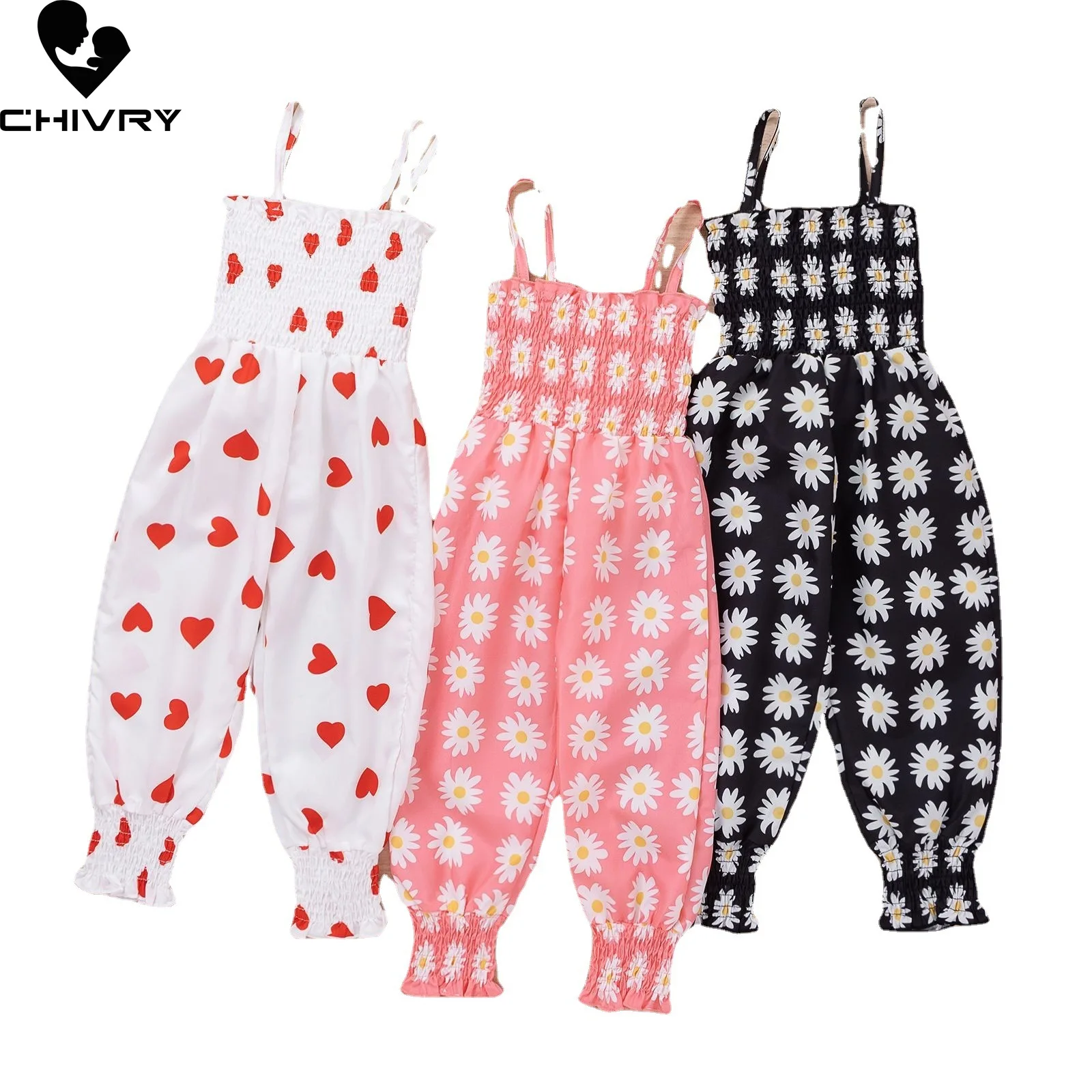 

Girls Fashion Jumpsuits Summer 2022 Kids Girls Sleeveless Floral Heart Print Jumpsuits Rompers Children Playsuits