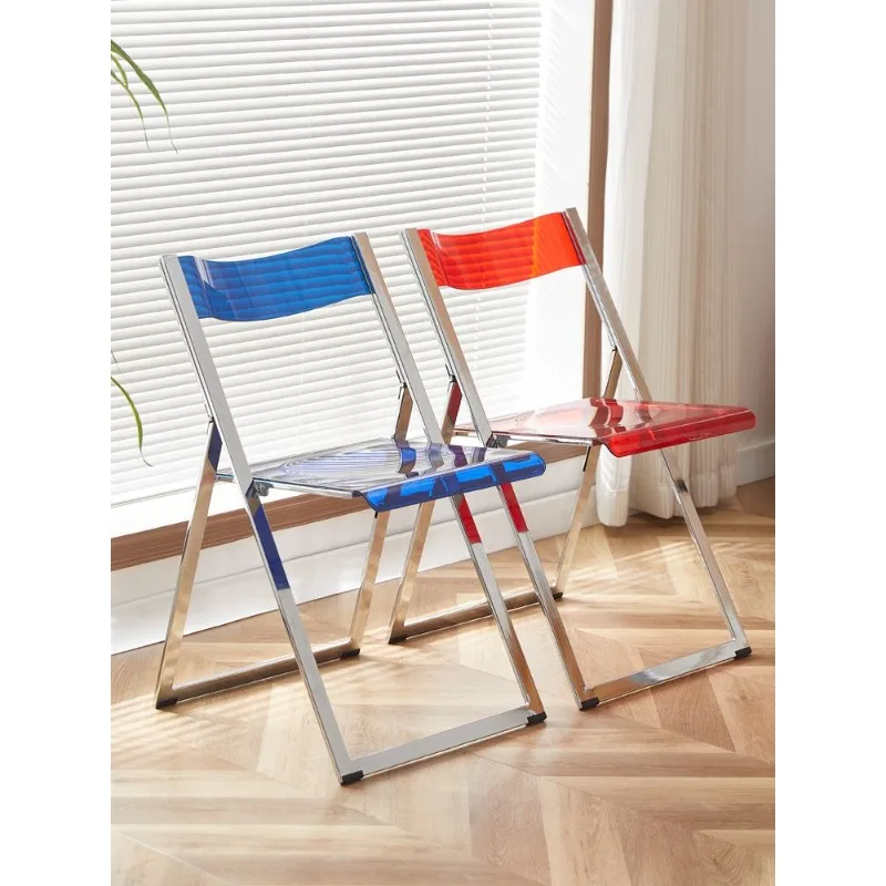 

Nordic luxury dining chair home acrylic transparent back chair foldable net red designer restaurant plastic chair armchair