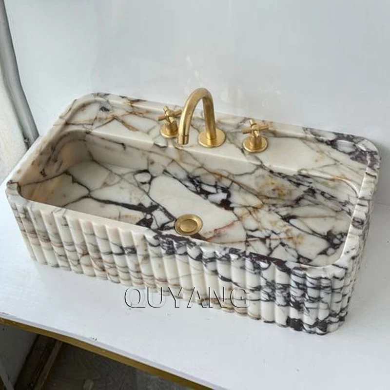 Современная дизайнерская раковина QUYANG для ванной комнаты прямоугольная из камня