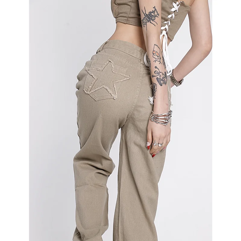 Джинсы женские с широкими штанинами винтажные прямые брюки цвета хаки со