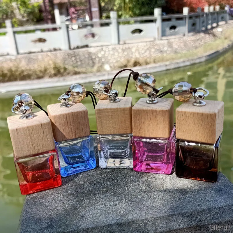 

Empty Glass Bottle Car Hanging Perfume Rearview Mirror Ornament Air Freshener For Essential Oils Diffuser Fragrance Car-styling