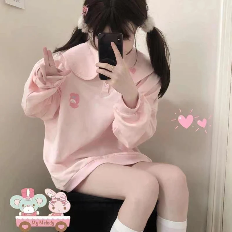 Kawaii Long Sleeve Top T-shirt Women Pullovers Oversized Loose Cute Autumn Spring New Soft Girl Tops Sportwear Sweatshirts