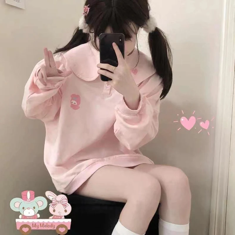 

Kawaii Long Sleeve Top T-shirt Women Pullovers Oversized Loose Cute Autumn Spring New Soft Girl Tops Sportwear Sweatshirts