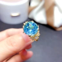 2022 new vintage gold plated sky blue zircon opening rings for women shine cz stone inlay fashion jewelry wedding party gift