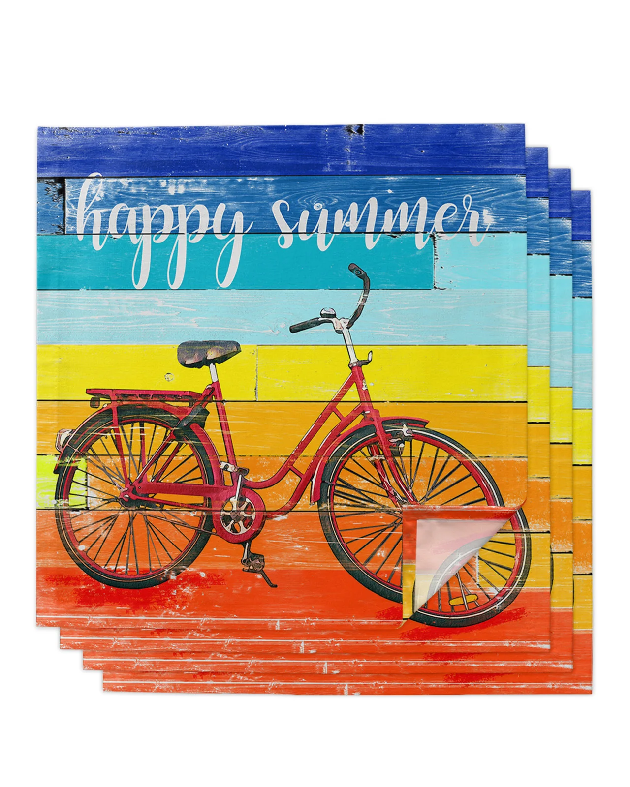 

Rainbow Wood Grain Bicycle Retro 4/6/8pcs Cloth Napkin Table Decor Dinner Towel for Kitchen Plates Mat Wedding Party Decoration