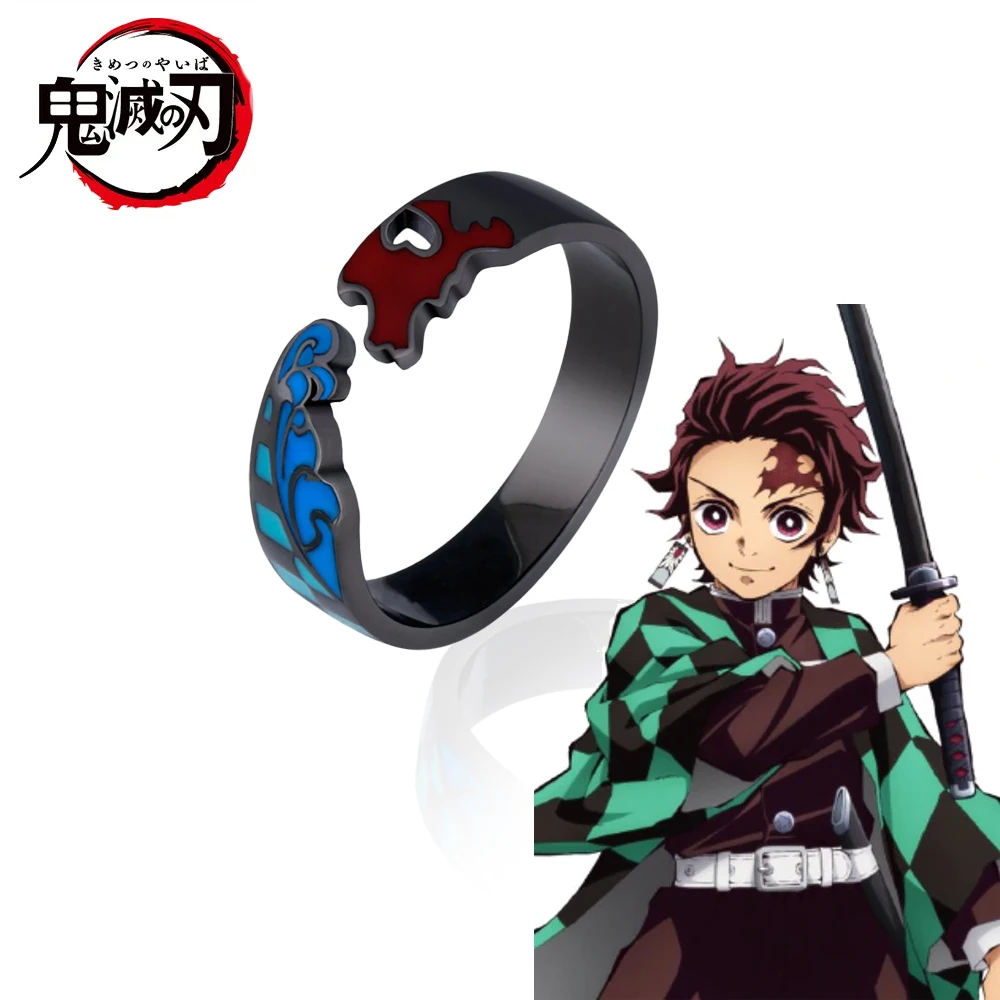

Demon Slayer Ring Kimetsu No Yaiba Kamado Tanjirou Metal Adjustable Finger Ring Anime Cosplay Props Jewelry For Friends Gift