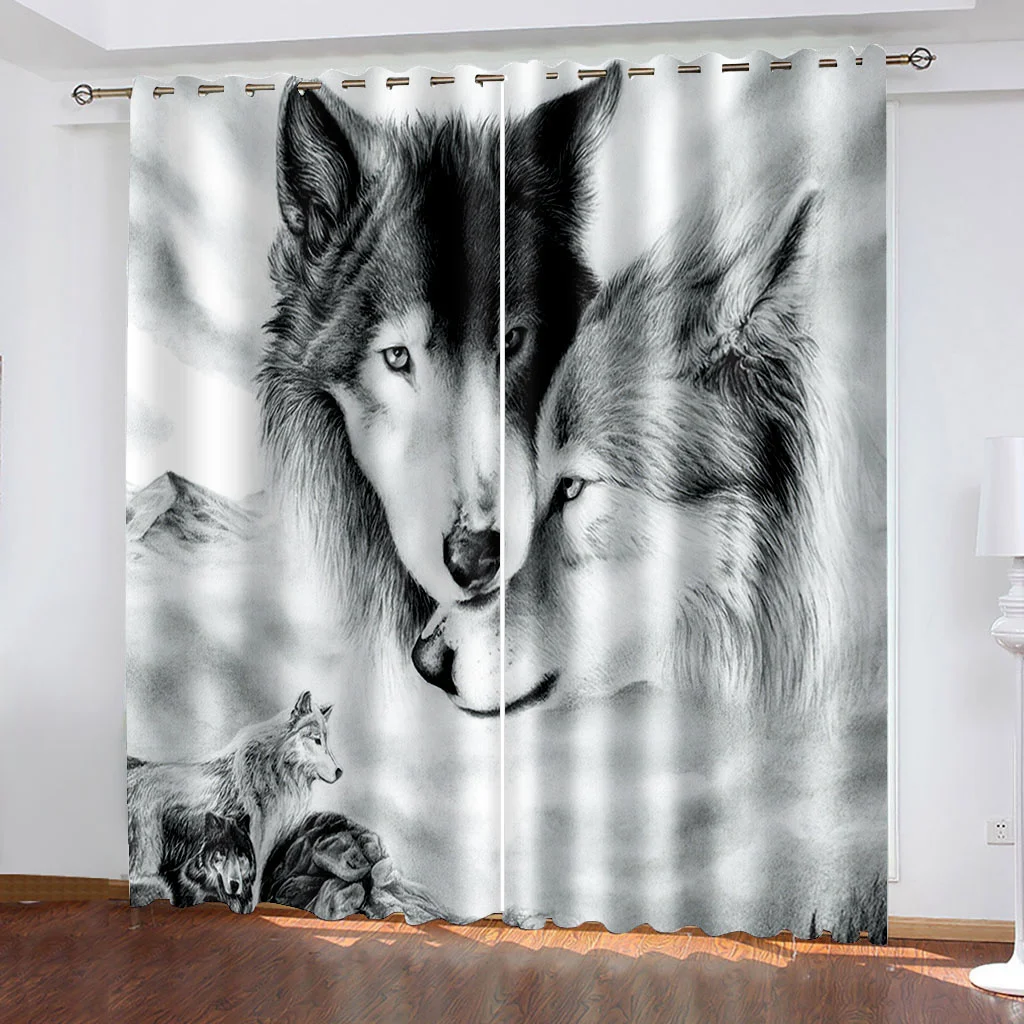 Готовые современные занавески с изображением дикого волка для детской спальни