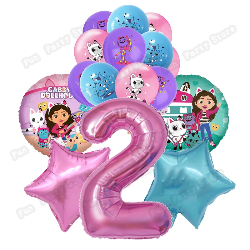 1set gabby dollhouse cats balloons birthday party decorations 32 inch pink number cartoon balloon baby shower supplies kids toys free global shipping