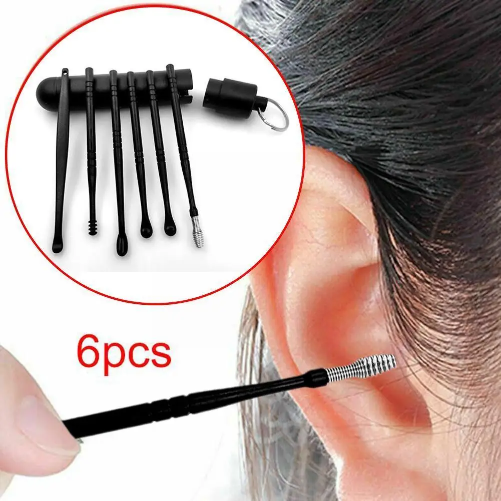 

6-piece Plastic Ear Scoop Spiral Ear Digging Tool Storage Wax Portable Ear Tool Picking Cleaning Cartridge Ear Household P5A3