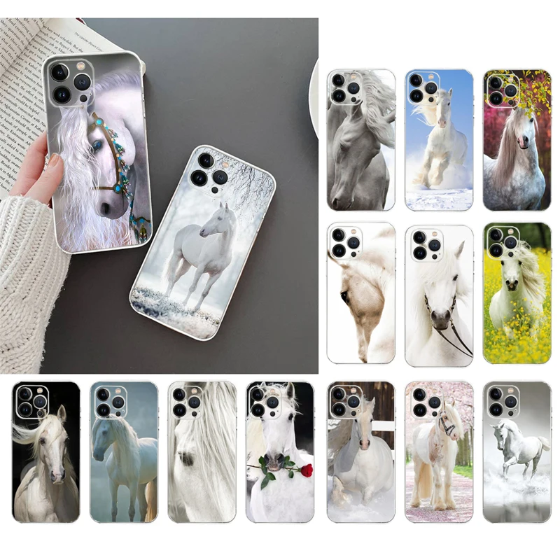 

Phone Case For iphone 14 Pro Max 13 12 11 Pro Max XS XR X 12mini 7 8 Plus SE White Horse Case Funda