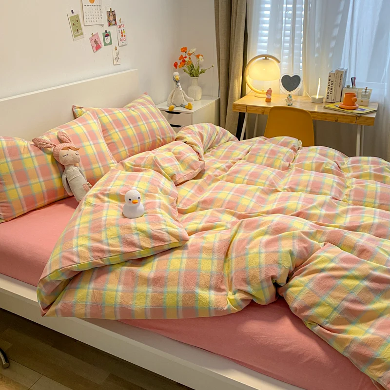 Пододеяльник в Корейском стиле из хлопка с розовыми полосками размеры 150x20 0