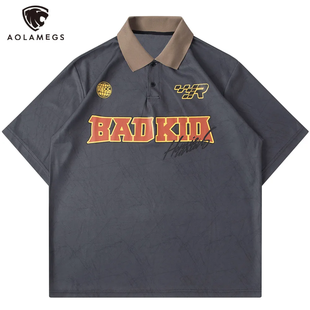 

Aolamegs Distressed Polo футболка для мужчин с буквенным принтом, винтажная Мужская футболка, высокое качество, летние баскетбольные университетские ...
