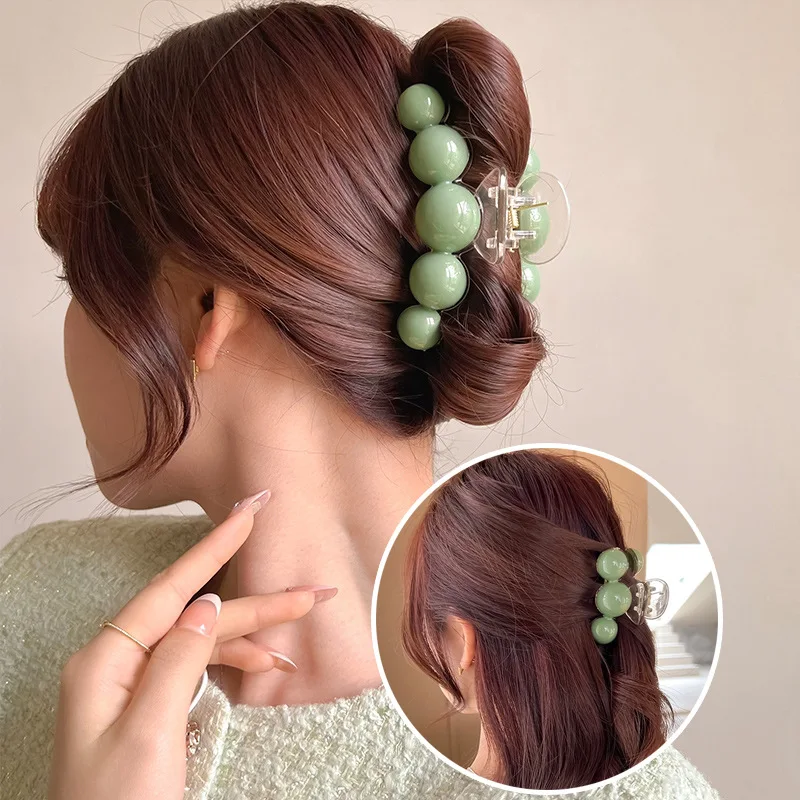 

French Style Acrylic Jaw Clip Avocado Pearl Gripper Back Head Shark Clip Elegant Hair Clips Hair Accessories for Women FENGCHE
