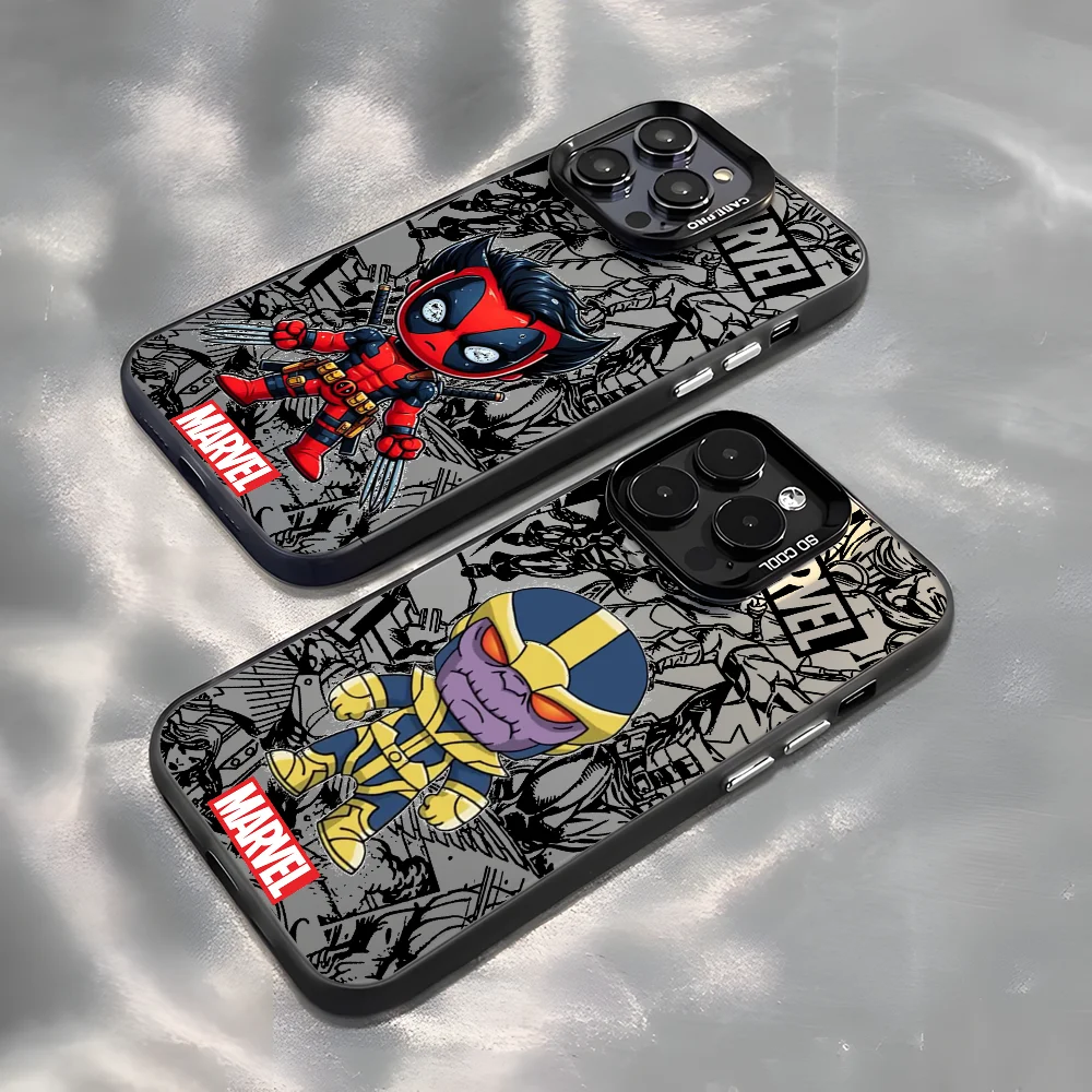 Чехол для телефона Deadpool Thanos iPhone 16 15 14 13 12 11 Pro Max черный матовый многоцветный