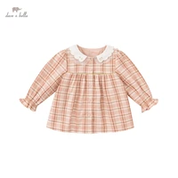 dave bella girls cotton blouse shirts fashion children kids tops long sleeve clothes autumn pink plaid clothes db3222335