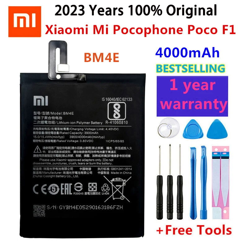 

2023 Years Original Replacement Battery BM4E For Xiaomi MI Pocophone F1 Authentic Phone Battery 4000mAh+Gift Tools +Stickers