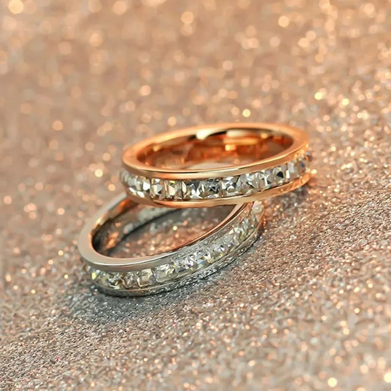 Обручальное кольцо вечности из нержавеющей стали с фианитами для женщин и девушек, Размер 3-10 Обручальное кольцо вечности из нержавеющей стали с фианитами для женщин и девушек, Размер 3-10