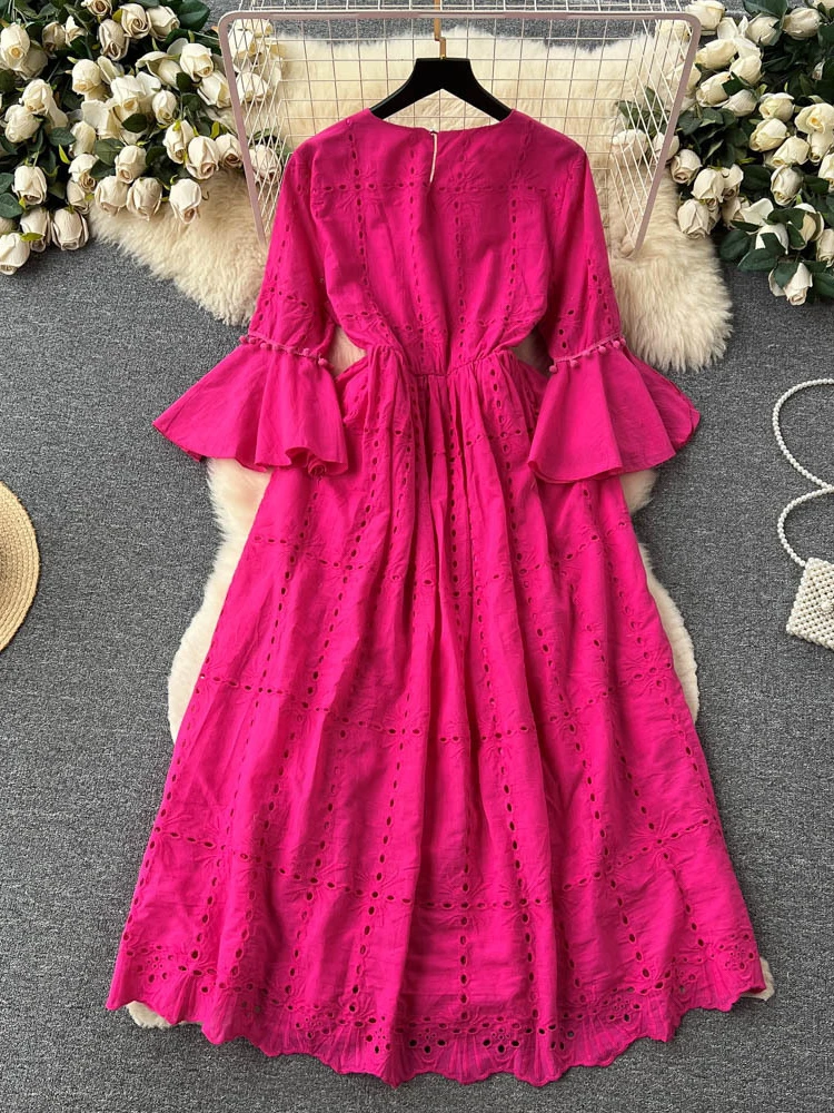 Женское богемное длинное платье летнее ажурное винтажное с рукавами-лепестками