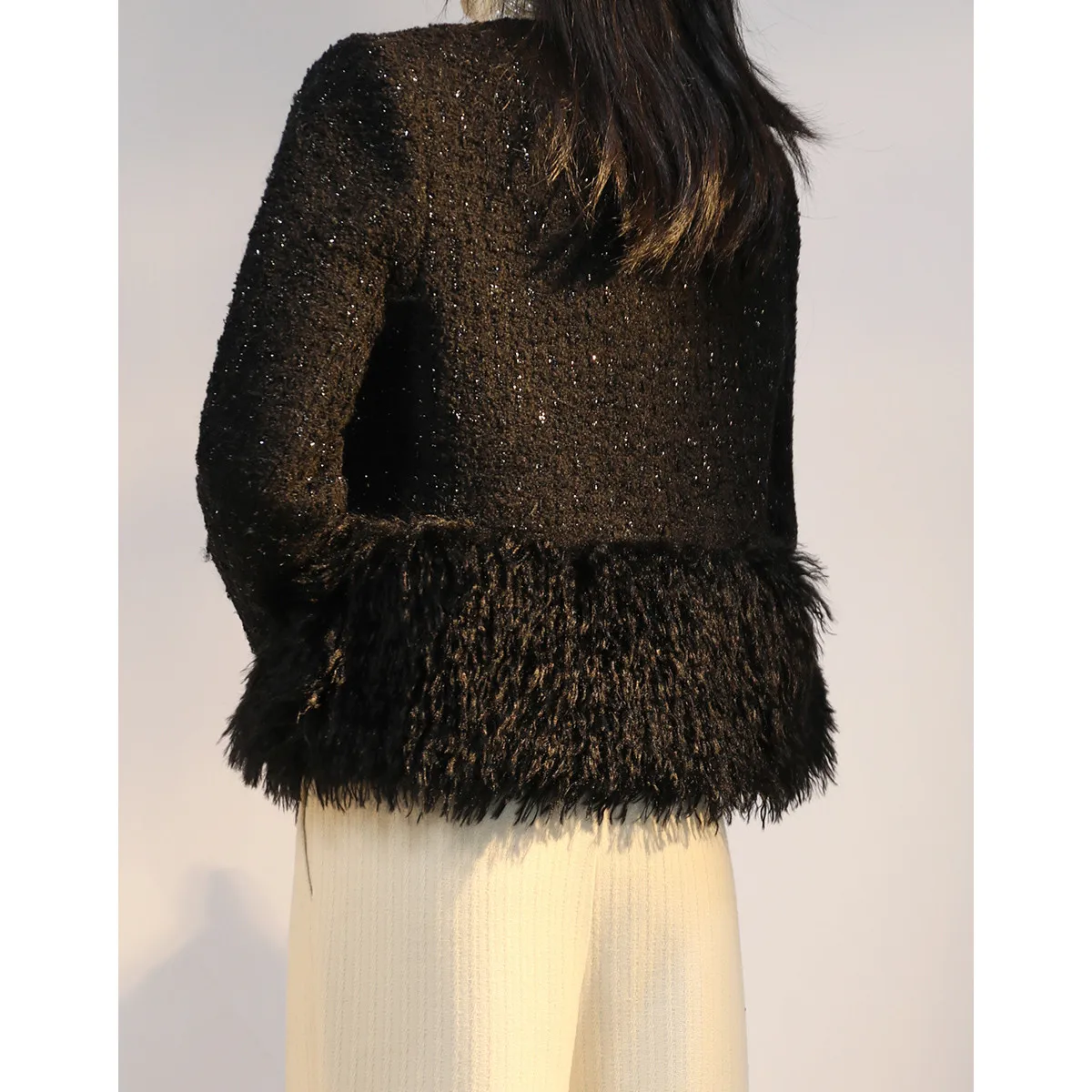 Женское пальто из искусственного овечьего флиса с круглым вырезом